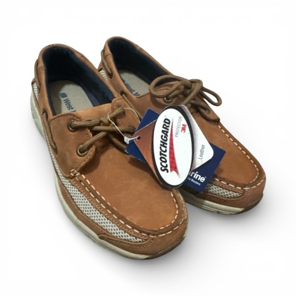 West Marine Brown Leather Boat Shoes Boating Coastal Slip On Shoe Yacht Club NWT